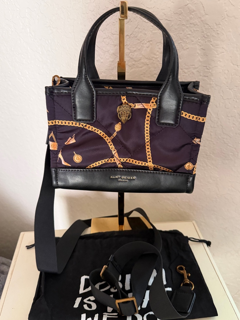 Kurt Geiger Mini Tote with Gold Chain Print